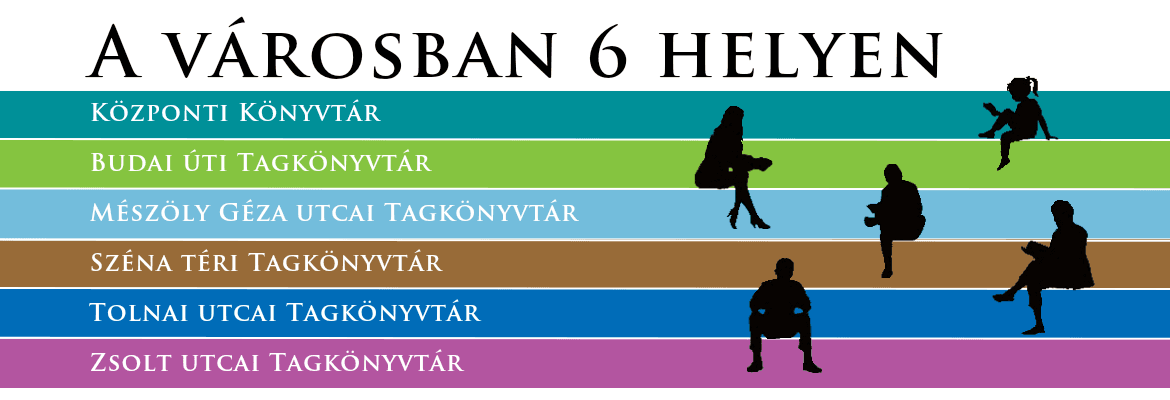 A városban 6 helyen: Vörösmarty Mihály Könyvtár - Központi Könyvtár, Budai Úti Tagkönyvtár, Mészöly Géza Utcai Tagkönyvtár, Széna Téri Tagkönyvtár, Tolnai Utcai Tagkönyvtár, Zsolt Utcai Tagkönyvtár